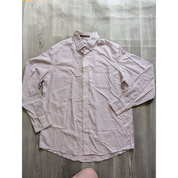 Eddie Bauer Mens Wrinkle Resistant Relaxed Fit Large Button-Down Shirt - Red & W - Picture 3 of 7